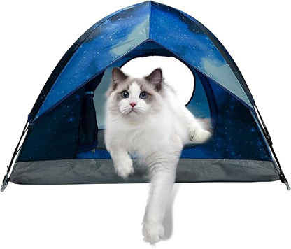 Outdoor Waterproof Pet Camping Tent, Cave Bed for Indoor Cats and Small Dogs, Portable Cat House Dog House, 29.5x29.5x18.9'', Navy Blue, M.