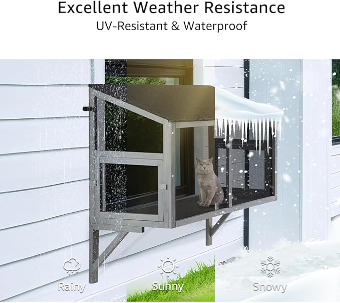 beeNbkks Bug Proof Cat Catio, Window Cat House with Metal Mesh, Outdoor Enclosure for Indoor Pets, Expandable Wooden Perch, Safe Comfortable Haven for Pets, Keep Bugs Insects Out