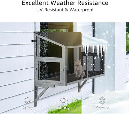 beeNbkks Bug Proof Cat Catio, Window Cat House with Metal Mesh, Outdoor Enclosure for Indoor Pets, Expandable Wooden Perch, Safe Comfortable Haven for Pets, Keep Bugs Insects Out