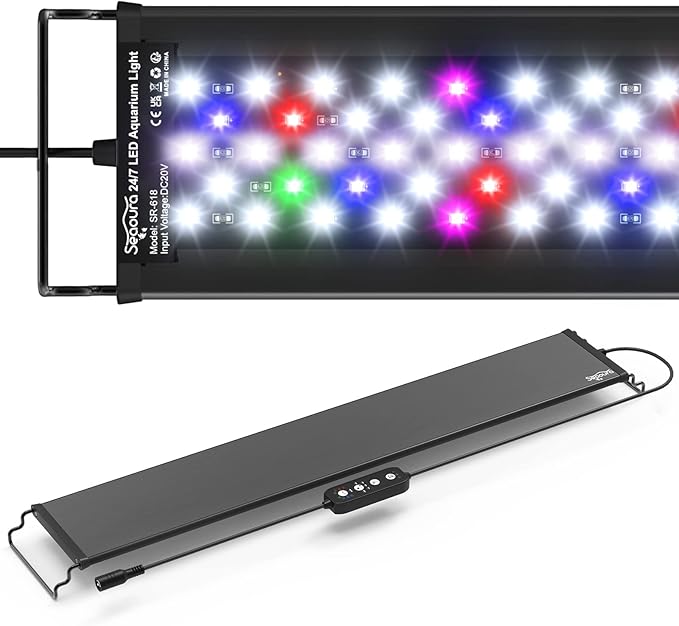 SEAOURA Led Aquarium Light for 24 Inch to 30 Inch Fish Tank, 24/7 Cycle and DIY Mode, Full Spectrum, 7 Colors, Auto On/Off, Adjustable Timer/Brightness, 22W Fish Tank Lights with Extendable Bracket