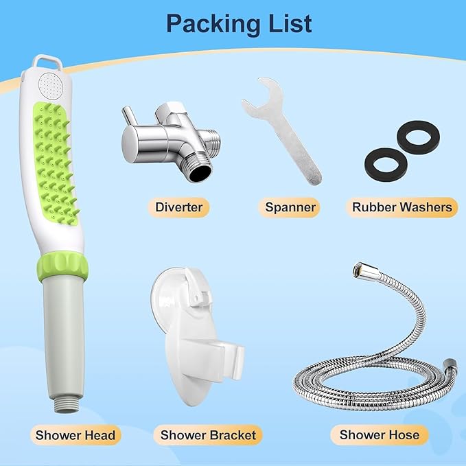 Dog Shower Attachment, Rubber Dog Grooming Bath Brush for Long & Short Haired Dogs and Cats, Pet Hair Scrubber For Washing, Deshedding, Massage