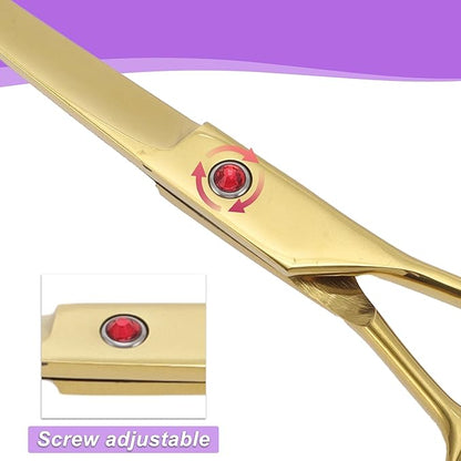 Dog Grooming Scissors, with Ergonomic Handle, Pill Popper for Cats, Upper Bend Shears, Stainless Steel Curved Shears for Dogs Cats, Gold Tone, 7.5inch