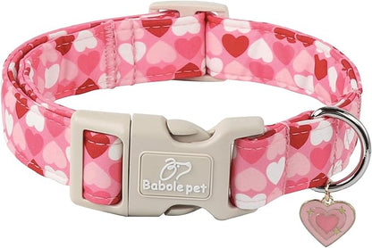 Valentine's Day Dog Collar - Cute Pink Valentines Dog Collar Girl Boy Durable Adjustable Love Heart Pattern Charm Dog Collars for Small Medium Large Dogs S