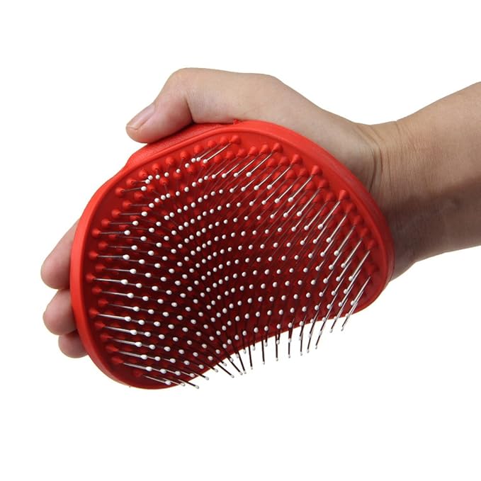 Emours Pet Rubber Grooming Brush Massager with Adjustable Loop Handle and Stainless Steel Pin