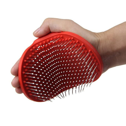 Emours Pet Rubber Grooming Brush Massager with Adjustable Loop Handle and Stainless Steel Pin
