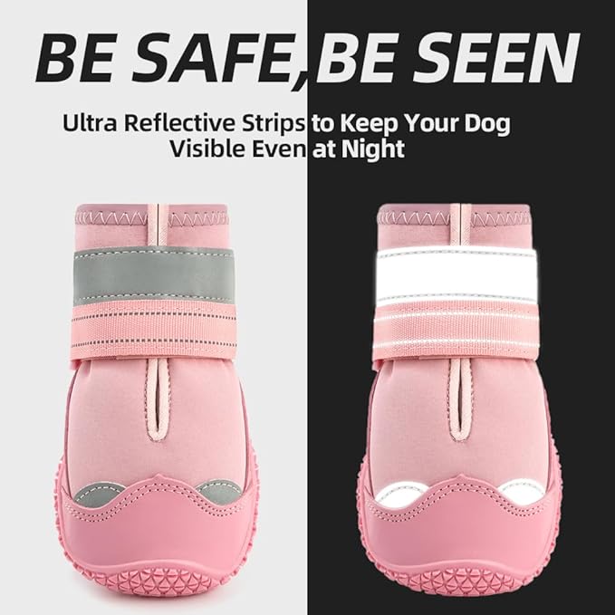 Dog Shoes for Large Dogs, Medium Dog Boots & Paw Protectors for Hardwood Floors, Outdoor Dog Booties for Hot Pavement Winter Snow Hiking, Waterproof Dog Shoes with Reflective Strips Size 5