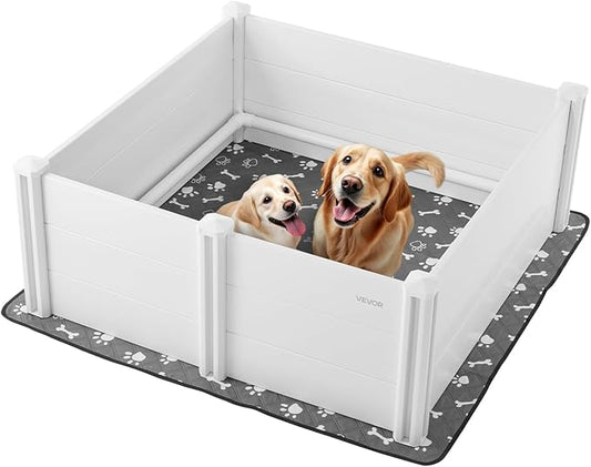 VEVOR Dogs Whelping Box, 48 x 48 x 18.1 inch, Plastic PVC Puppies Playpen with Height Adjustable Door and Washable Pee Pad, Anti-Deformation Indoor Puppy Play Pen for Large Breed Dogs, Milk White