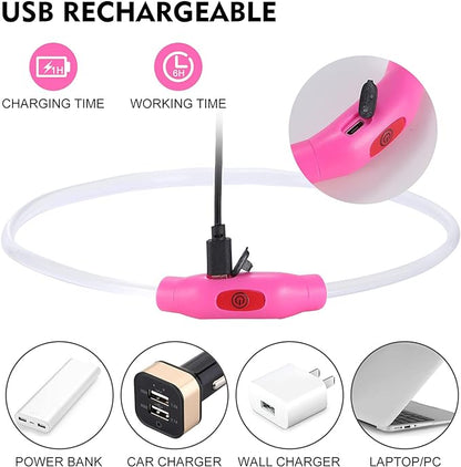 LED Dog Collar, Rechargeable Light Up Dog Collars,IP67 Waterproof Dog Lights for Night Walkingï¼_djustable, Reusable Safety Necklace for Small Medium Large Dogs (Red)