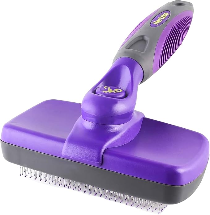 Hertzko Dog Brush - Self-Cleaning Slicker Brush for Dogs and Cats - Gently Removes Loose Hair, Tangles, and Dirt - Regular Size Grooming Brush for Sensitive Skin, Suitable for Long or Short Coats
