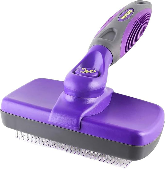 Hertzko Dog Brush - Self-Cleaning Slicker Brush for Dogs and Cats - Gently Removes Loose Hair, Tangles, and Dirt - Regular Size Grooming Brush for Sensitive Skin, Suitable for Long or Short Coats