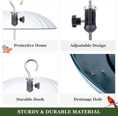 Kingsyard Adjustable Platform Bird Feeder for Outdoors Hanging, Metal Tray Bird Feeder with Dome Top, Attract Bluebirds Cardinals Goldfinches (Green)