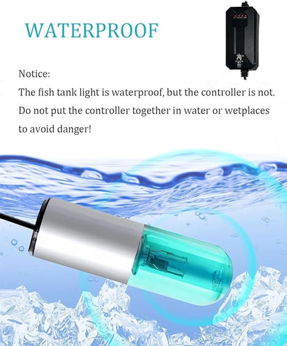 KINGYEENUO Aquarium Blue Light, 3W Submersible Aquarium Light, Fish Tank Light with Timer, Submersible Waterproof Lamp for Filter Tank Sump Swim Pool