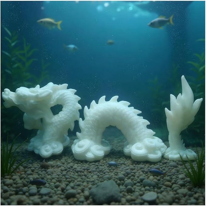 livelyfish Aquarium Dragon Statue Sandstone Ornaments Asian Fish Tank Decor for Freshwater Saltwater Tank Landscape Garden Decorations (White)