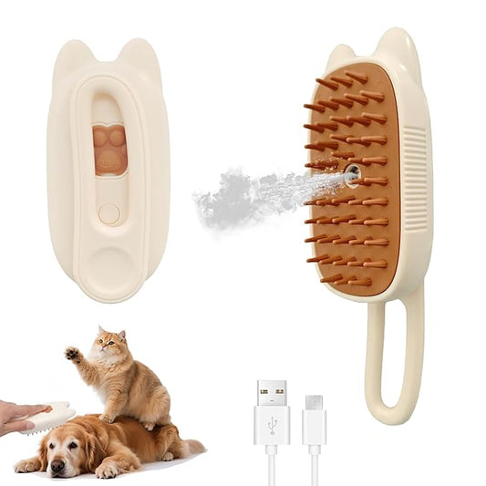3 in 1 Cat Steam Brush Rechargeable Anti-Static Pet Spray Hair Removal Comb for Shedding and Grooming Multi-functional Pet Massage Brushes for Cats Dogs Small Animals