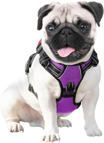 PHOEPET No Pull Dog Harnesses for Small Dogs Reflective Adjustable Front Clip Vest with Handle 2 Metal Rings 3 Buckles [Easy to Put on & Take Off](S, Purple)