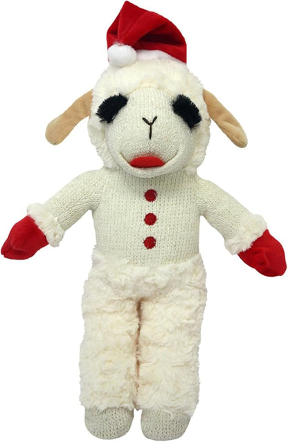 Multipet Lamb Chop Dog Plush Toy w/Santa Hat - Dog Toy for All Dogs - Extra Soft Plush Dog Toy - Stuffed Animal Dog Toy for Cuddling & Playing - Cute Pet Toy (10.5”, Cream)