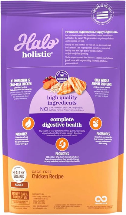Halo Holistic Cage Free Chicken Cat Food, Healthy Grains Dry Cat Food, Complete Digestive Health, Kibble for Adult Cats, 3 lb Bag