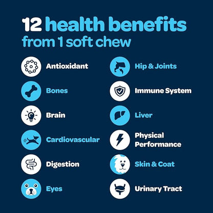 12-in-1 Complete Multivitamin for Dogs | Dog Multivitamin Chewable with Glucosamine Chondroitin & Digestive Probiotics for Dogs of All Ages and Sizes | NASC Certified & Made in The USA | 60 Chews