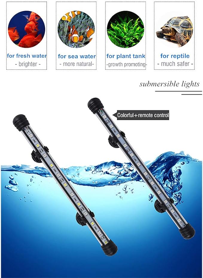 MQ 23 in Submersible LED Aquarium Light, 9W Color Changing Fish Tank Light with Remote Control, IP68 Crystal Glass 30 LEDs Lights Bar, for Fish Tank 30-37 inch