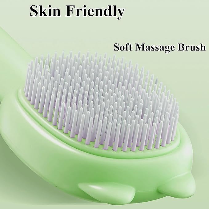 Self-Cleaning Dog Brush for Small Breeds - Adjustable Bristle Grooming Tool for Puppies, Yorkies, Shih Tzus, Maltipoos & Malteses (Green)