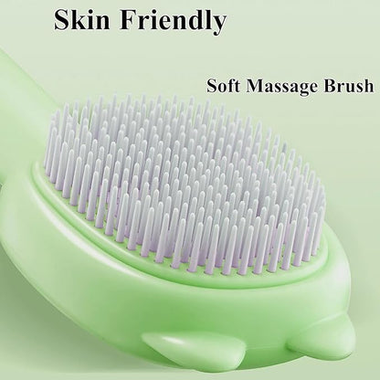 Self-Cleaning Dog Brush for Small Breeds - Adjustable Bristle Grooming Tool for Puppies, Yorkies, Shih Tzus, Maltipoos & Malteses (Green)