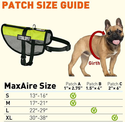 Dogline MaxAire Multi-Purpose Mesh Vest for Dogs and 2 Removable Emotional Support Patches, 30 to 38", Green