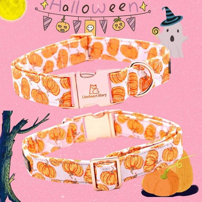 Lionheart glory Halloween Dog Collars Pumpkin Dog Collar Heavy Duty Adjustable Fall Dog Collar for Small Collar Dog Female or Male Dog Collar