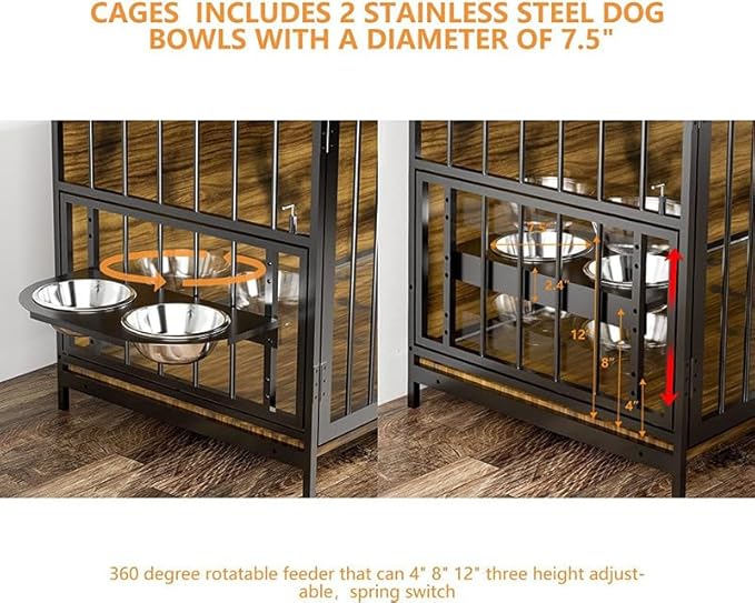 LOVMOR Dog Crate Furniture-Style Cages for Dogs Indoor Heavy Duty Super Sturdy Dog Kennels with 2 Stainless Steel Bowls and Dog Pad (41Inch = Int.dims: 39.7" W x 22.4" D x 25.1" H)