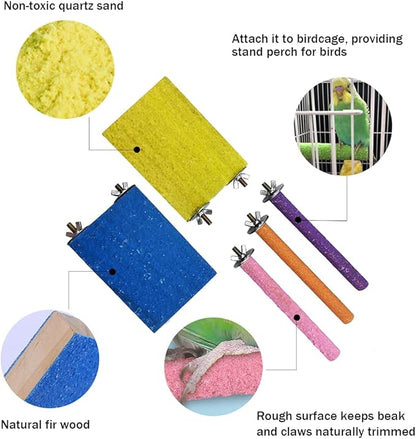 Hamiledyi 5 Pcs Parrot Perch Stand Natural Wood Bird Perch Stand Platform Paw Grinding Sticks Cage Accessories Exercise Toys for Budgies Parakeets Cockatiels Conures Lovebirds
