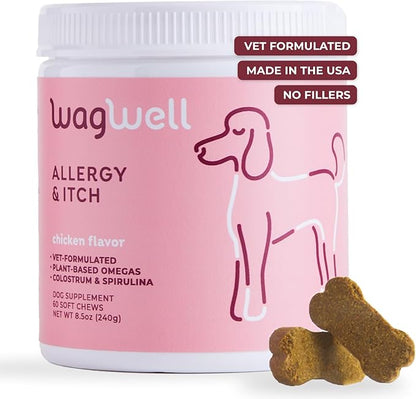 WagWell Allergy and Itch Chews & Calming Chews Bundle - Itch Relief and Digestive Health - Anxiety Relief
