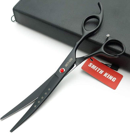 7.0 inches Professional Dog Grooming Scissors Set Straight & thinning & Curved & chunkers & comb 5pcs in 1 Set for left-handed & right handed (Black, Right-handed)