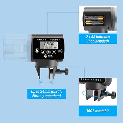 AquaMiracle Programmable Automatic Fish Feeder for Aquarium, Auto Fish Food Dispenser with Timer, Volume Adjustable Vacation Aquarium Feeder with Digital Display, for Granules Pallets Strips