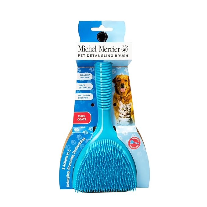 Michel Mercier Pet Detangling Brush Thick Fur - Gentle Pet Brush for Grooming, Detangling, Deshedding - Cat Brush and Dog Brush for Shedding - 1 pc