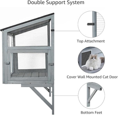 beeNbkks Cat Catio, Window Box Enclosure for Indoor Cats, Wooden Window Perch House, Expandable for Multi Kittens, Secure Comfortable Outdoor Haven for Pets, All Weather Use, Nature Friendly Design