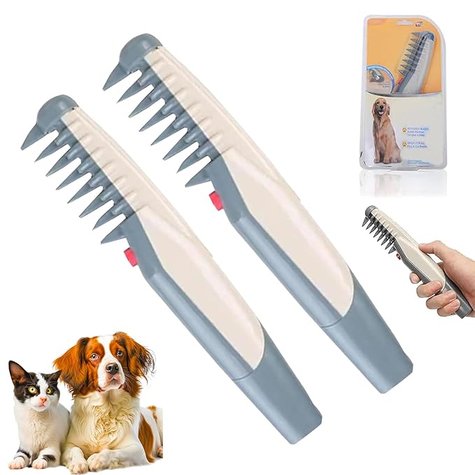 Cat Brush for Shedding - Electric Adjustable Dogs Comb, Comb and Trim 2-In-1 Pet Hair Removal Tool, Suitable for Detangling Tangled Hair on Cats and Dogs (2 Pcs)