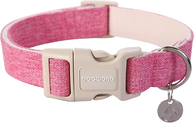 DOGWONG Cotton Hemp Dog Collar, Heavy-Duty Adjustable Soft Natural Fabric Pet Collar - Cute Wedding Puppy Necklace for Small to Large Dogs