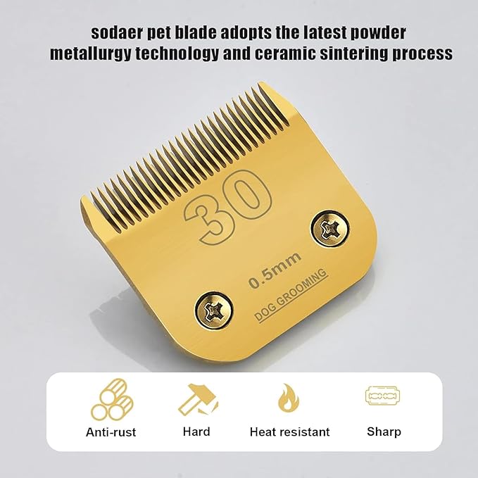 3 Packs #30 Clipper Blade Dog Grooming Compatible with Andis Clippers Detachable Ceramic Sharp Also Compatible with Wahl/Oster Dog Clippers1/50 0.5mm Cut Length (Gold)