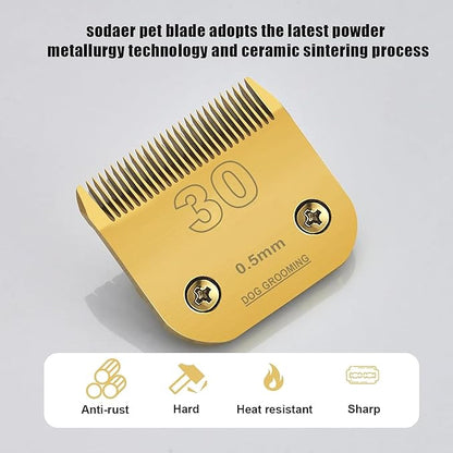 3 Packs #30 Clipper Blade Dog Grooming Compatible with Andis Clippers Detachable Ceramic Sharp Also Compatible with Wahl/Oster Dog Clippers1/50 0.5mm Cut Length (Gold)