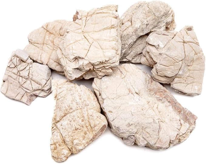 SubstrateSource Natural Stone for Aquarium, Terrarium, Paludarium, Reptile Enclosures - Set of Decorative Rocks for Landcapes, Aquascaping, Fish Tank Decor (White Elephant Skin Stone, 10 Pounds, 2-7")