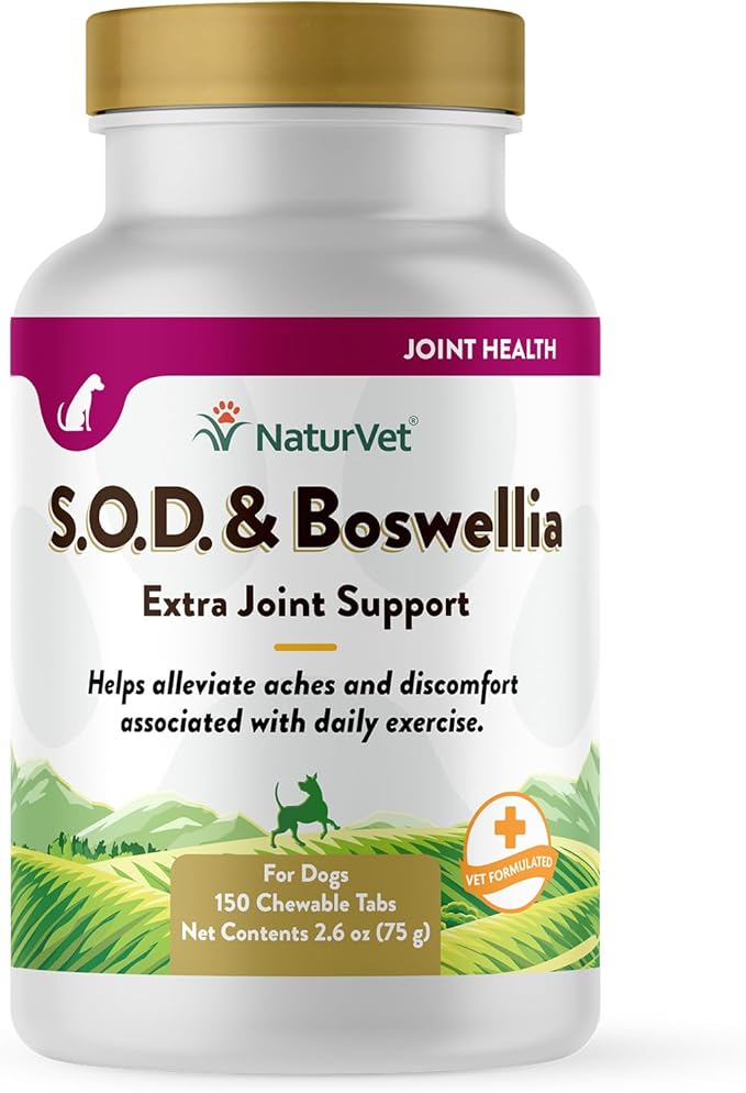 NaturVet S.O.D. & Boswellia Extra Joint Support Dog Supplement  Dog Hip Supplement  Helps Alleviate Aches, Pain  for Dog Flexibility, Healthy Joint Function  150 Ct. Chewable Tablets