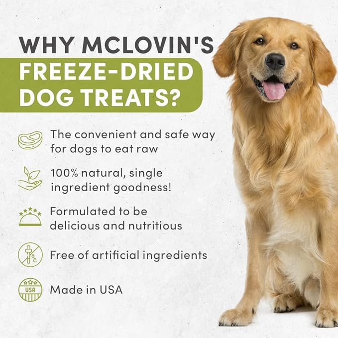 McLovin's Pet Freeze Dried Raw Beef Liver Dog Treats and Toppers, 4 oz. - Single Ingredient, Grain-Free, Gluten-Free, High Protein Treat - Healthy Dog Training Treats