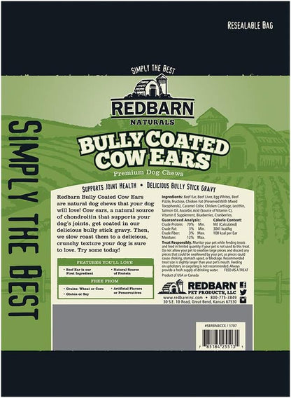 Redbarn All-Natural Bully Coated Cow Ears Chews for Dogs - Premium Crunchy Dental Treats with Chondroitin for Joint Health - Made in USA with No Artificial Ingredients - 4.2 oz Bag
