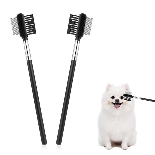 2 Pcs Metal Grooming Comb for Dogs, Double-Sided Tear Stain Remover Combs for Small Dogs, Puppies, and Cats, Eye Cleaning Combs - Removing Tear Stains, Crust, Mucus, and Fleas