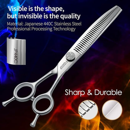 7.5'' Curved Chunkers Shears for Dog Grooming Professional Magic Dog Grooming Scissors with Big Artificial Diamonds 35 Teeth for Large Dog(7.5 in, Curved Chunkers)