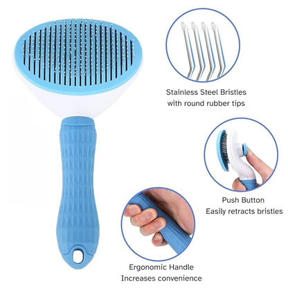 Self-Cleaning Grooming Brush for Cats and Dogs - Suitable for Long or Short Hair, Sensitive Skin Comb, Blue and White - [TaiQiang]