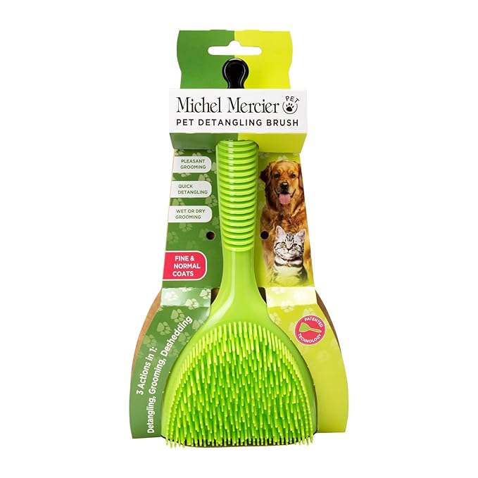 Michel Mercier Grooming Brush -Pet Brush Dog and Cat Brush for Shedding Grooming Pet Hair Brush for Long/Short Haired - Free Tick Remover Tool Included (Fine & Regular Coat)