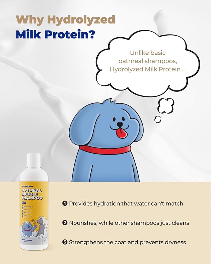 [PETHROOM] Premium Oatmeal Dog Shampoo for Itchy Sensitive Skin Relief – 500ml | Hypoallergenic Dog Shampoo with Oat, Hemp, Lavender & Milk Protein, Dry Skin Treatment, and Allergy Relief (Oatmeal)