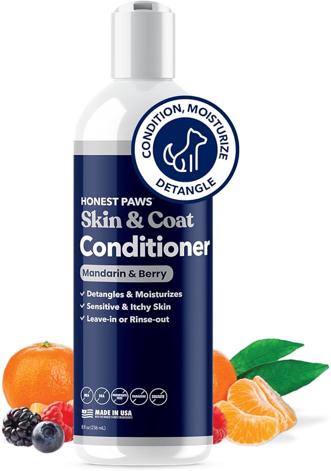 Honest Paws Dog Conditioner - Detangle & Moisturize - Premium Pet Conditioner for Itchy and Dry Skin - Hydrate Sensitive Skin - Shiny Coat Soft Hair Smooth Fur - Mandarin & Berry - 8oz