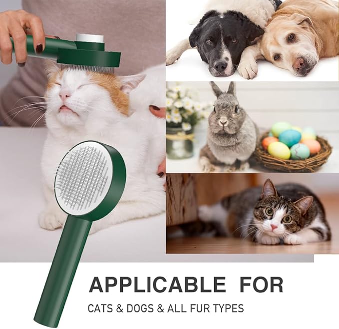 Deshedding Dog Brush with Release Button for Small Pets - Removing Loose Hair, Mats, Tangled Knots - Self Cleaning Bath Brush Supplies