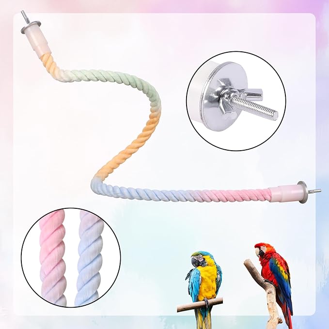 3Pcs Gradient Bendable Bird Perch Stand Set Climbing Rope Swing Playing Toys for Bird Cages Colorful Stand Rope for Parrots Cockatiels Budgies (Pink, one Size)